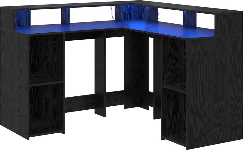 vidaXL Bureau - Zwart - Bewerkt Hout - LED-Verlichting