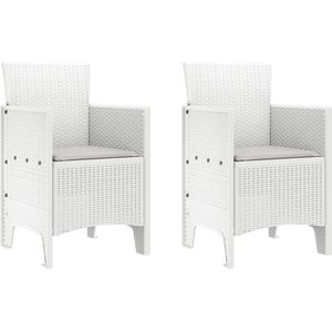 vidaXL - Tuinstoelen - Wit - Poly Rattan - 2 Stuks met Kussens