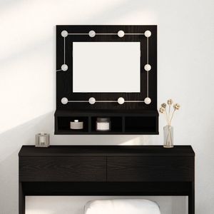 vidaXL - Kaptafel - Zwart - Natuurlijk Hout - Middelgroot met Spiegel