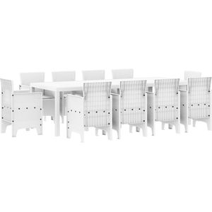 vidaXL - Tuin Eetset - Wit - 11 Stuks - UV-bestendig Poly Rattan
