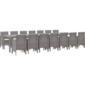 vidaXL - Tuin Eetset - Lichtgrijs - Poly Rattan & Metaal - 15 Stuks