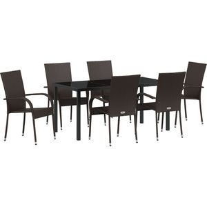 vidaXL - Tuin Eetset - Bruin - PE Rattan - 7 Pcs