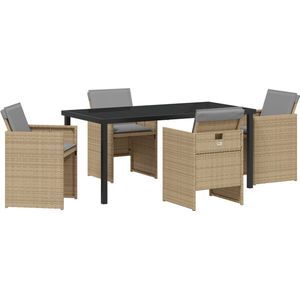 vidaXL 5-delige Tuinset - Beige Poly Rattan - Inclusief Kussens