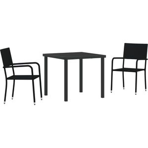 vidaXL - 3-delige Tuinset - Zwart - Poly Rattan