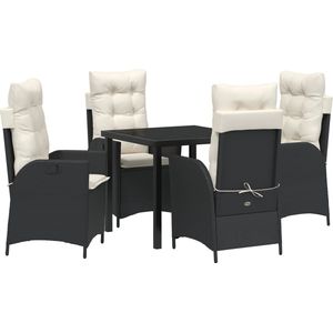 vidaXL - 5 Delige Tuin Eetset - Zwart - Poly Rattan