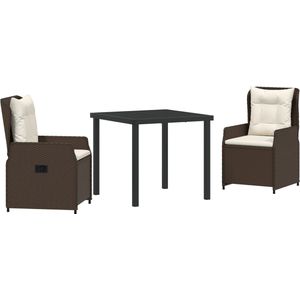 vidaXL 3-delige Tuinset - Bruin - Poly Rattan - Weerbestendig