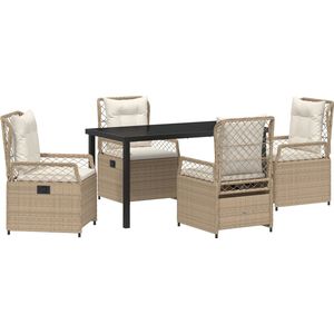 vidaXL 5 Delige Eetset - Beige - Poly Rattan - Verstelbare Tuinstoelen