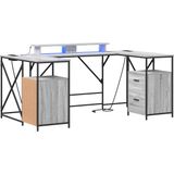 vidaXL Bureau - Grijs - Bewerkt Hout - Met Lade en Opslag