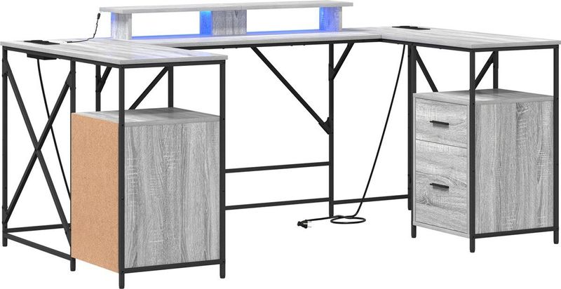 vidaXL Bureau - Grijs - Bewerkt Hout - Met Lade en Opslag