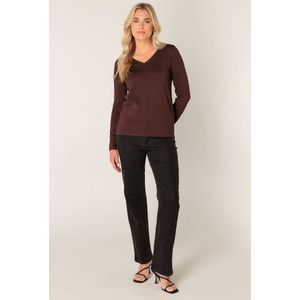 Base Level - Top - Donkerbruin - Fijn Gebreid - Lange Mouwen - V-hals