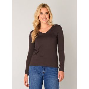Base Level - Top - Donkerbruin - Fijn Gebreid - Lange Mouwen - V-hals