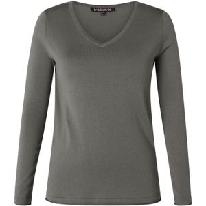 Base Level - Curvy - Gebreide Trui - Donkergrijs - Met V-hals