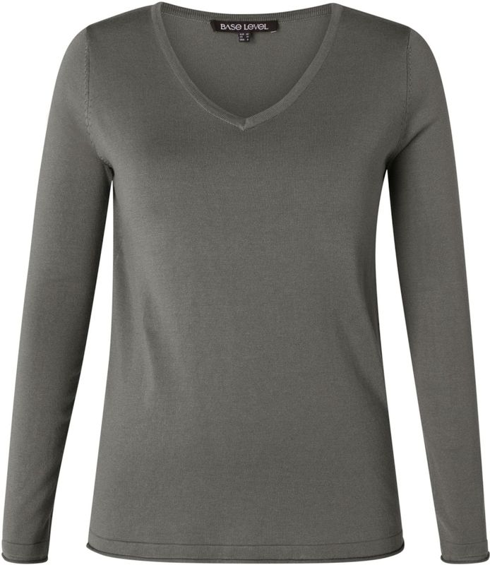 Base Level - Curvy - Gebreide Trui - Donkergrijs - Met V-hals
