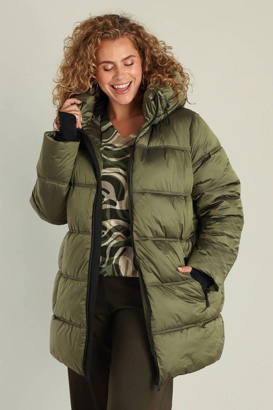 Yest Curve - Gewatteerde Jas - Olijfgroen - Met Capuchon - Geschikt Voor Winter