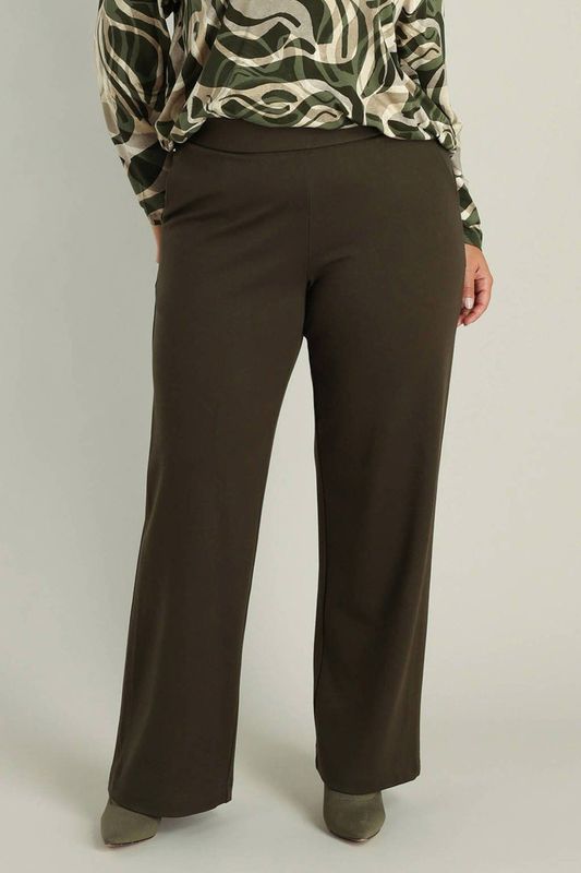 Yest - Curve Wide Leg High Waist Broek - Donkergroen