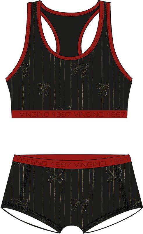 Vingino - Bh-top en Short - Zwart/Rood - Meisjes Set - Stretchkatoen