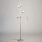 Beige Vloerlamp - Retro - Drie Bollen - Gouden Binnenkant - Dimbaar