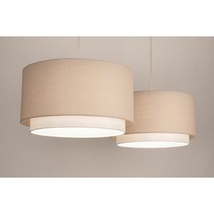 Beige Japandi Hanglamp - Ronde Kappen - Stof
