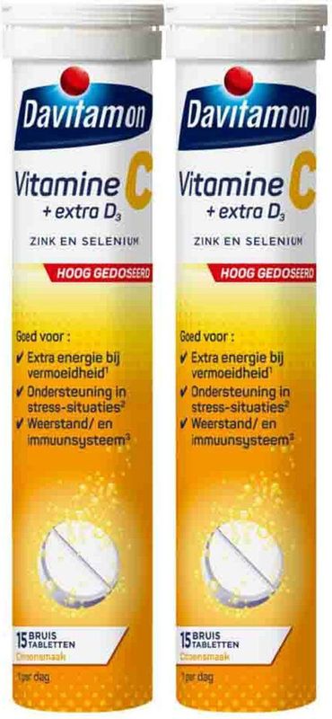 Davitamon - Vitamine C Forte + Extra D3 - Bruistabletten - Citroen - 15 stuks
