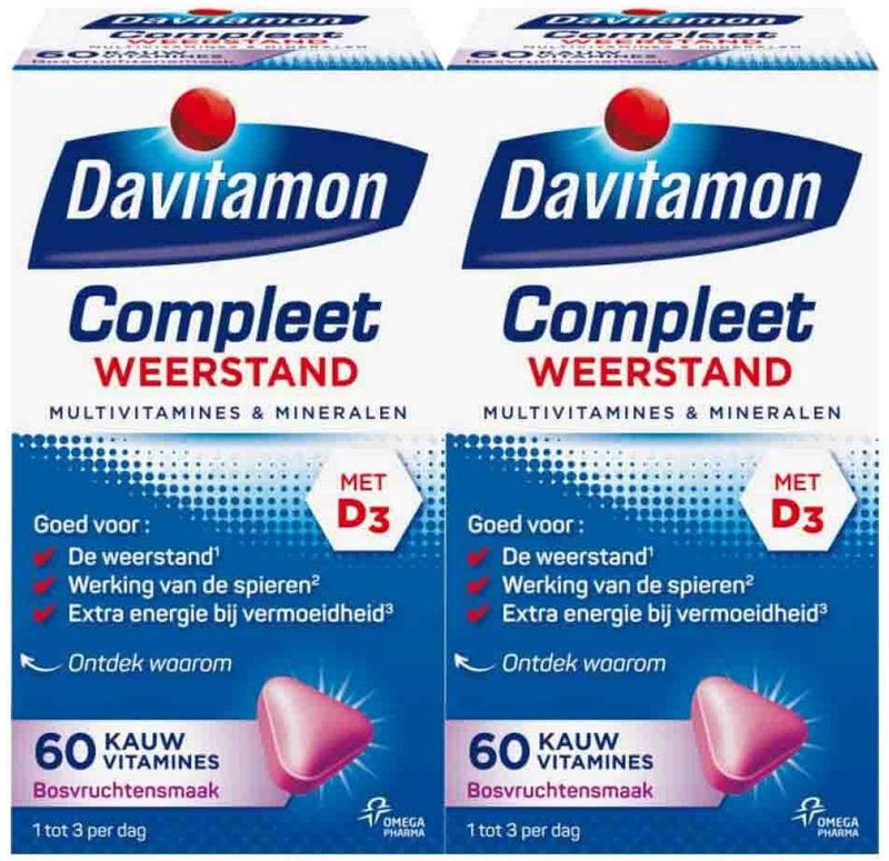 Davitamon - Compleet Weerstand - Bosvruchten - 2 x 60 Kauwtabletten - Voordeelverpakking