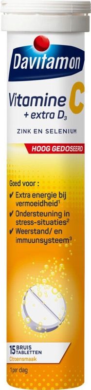 Davitamon - Vitamine C Forte + Extra D3 - Bruistabletten - Citroen - 15 Stuks