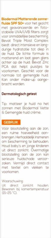 Biodermal - Zonnefluïde Gezicht - Matterend - SPF 50 - Waterbestendig