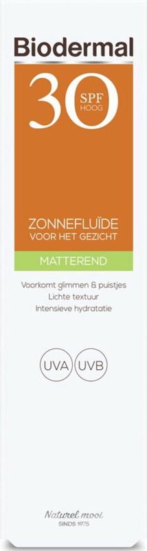 Biodermal - Zonnefluïde Gezicht - SPF 30 - Matterend - Waterbestendig