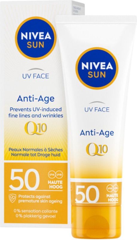 NIVEA - Sun Anti-Age Q10 - Zonnecrème Gezicht - SPF 50 - 3 x 50 ml - Voordeelverpakking