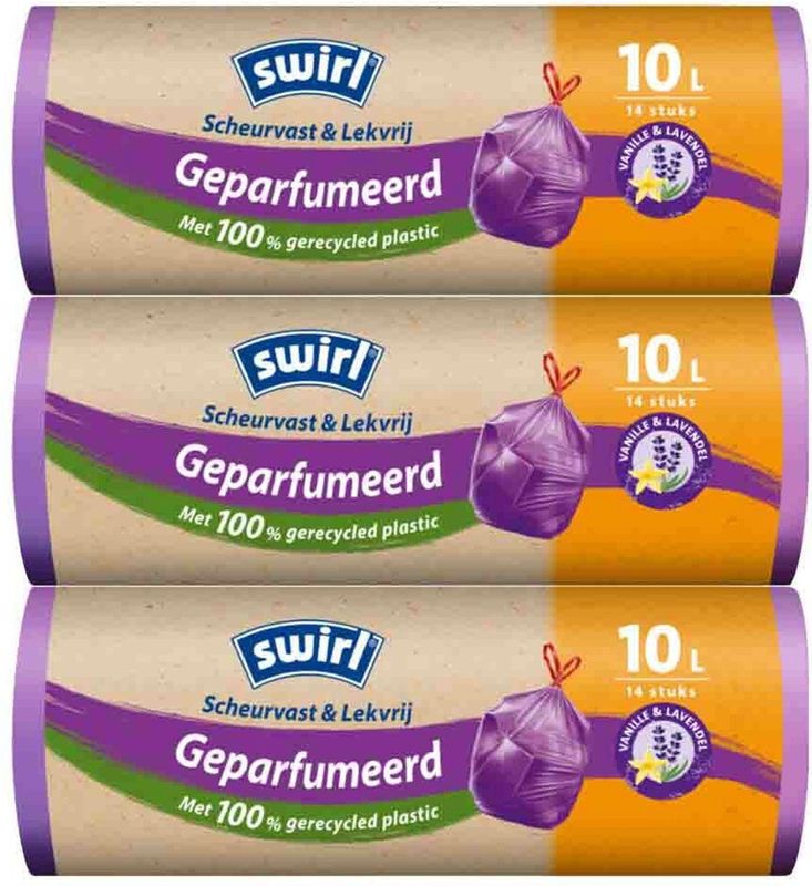 Swirl - Pedaalemmerzakken - Geparfumeerd Vanille & Lavendel - 10 liter - 3 x 14 stuks - Voordeelverpakking