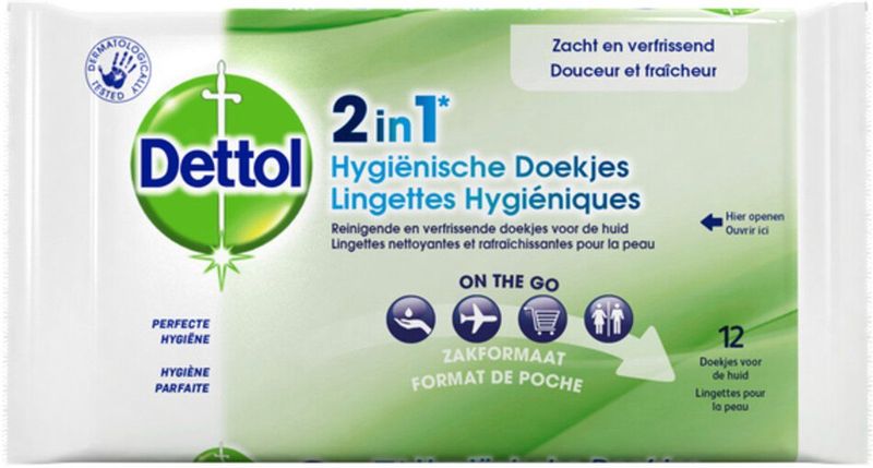 Dettol - 2-in-1 Hygienische Doekjes - 12 Stuks - Reizen