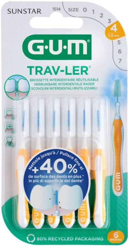 GUM - Trav-Ler - Rager - Geel - 1.3 mm - Voordeelverpakking - 3 x 6 stuks