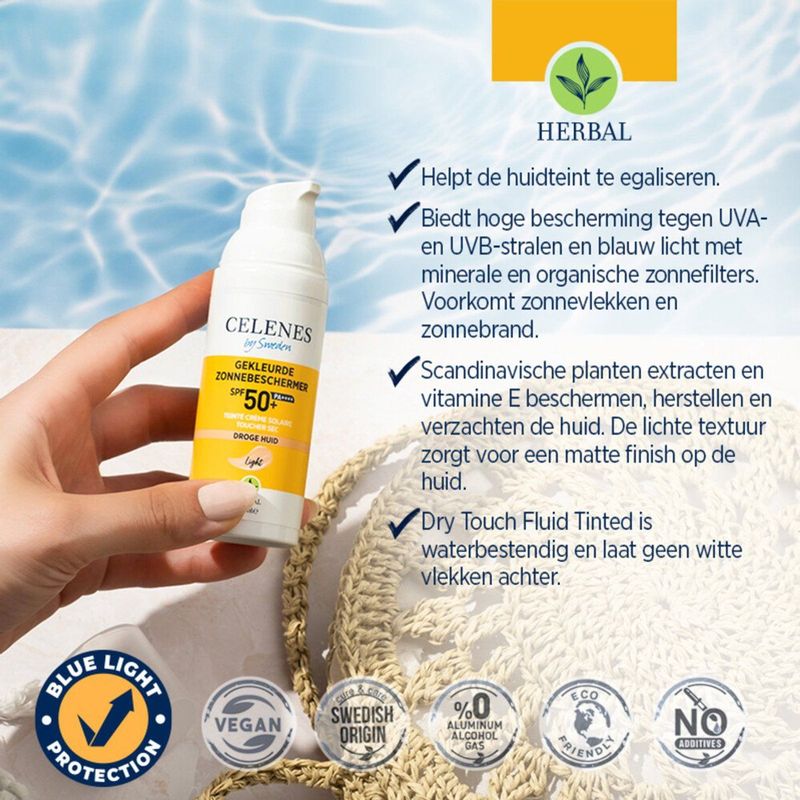 Celenes - Herbal Dry Touch - Zonnefluïde Getint - SPF 50 - 50 ml