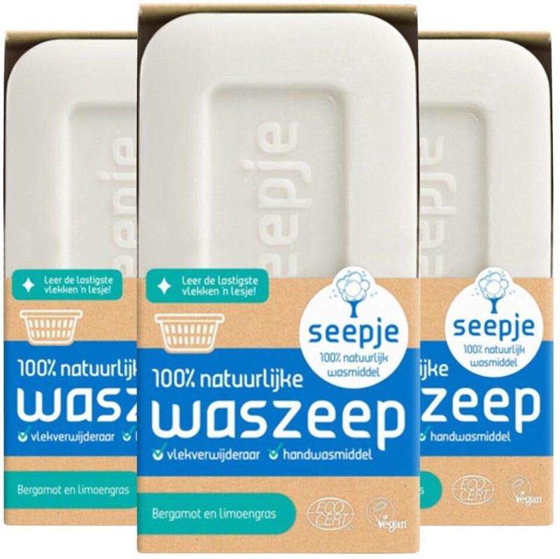 Seepje - Waszeep Blok - 120 gram - Natuurlijke Vlekverwijderaar - Bergamot en Limoengras