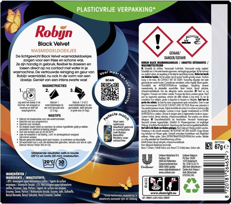 Robijn - Wasmiddeldoekjes - Black Velvet - 16 Stuks - Plasticvrij