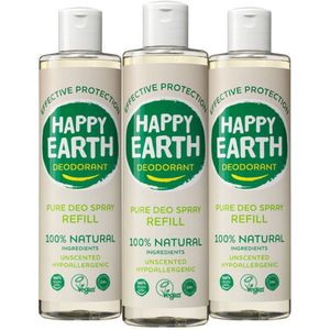 Happy Earth - 100% Natuurlijke Deo Spray Navulling - Unscented - 300 ml