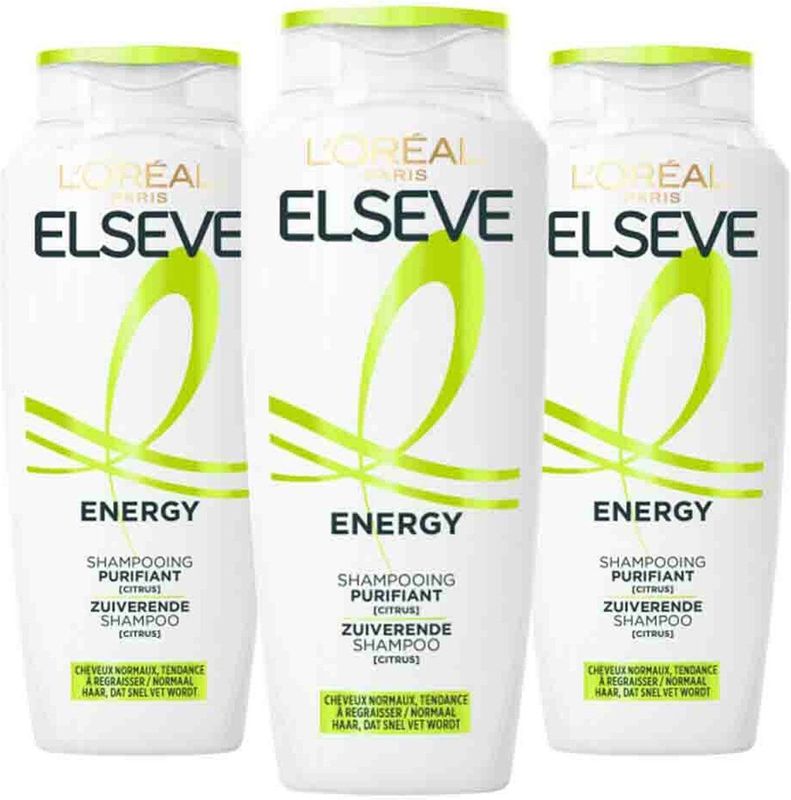 L'Oréal - Elseve Energy - Shampoo - 3 x 250 ml - Voordeelverpakking