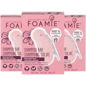 Foamie - Shampoo Bar Hibiskiss - Voordeelverpakking - 3 x - Voor Beschadigd Haar