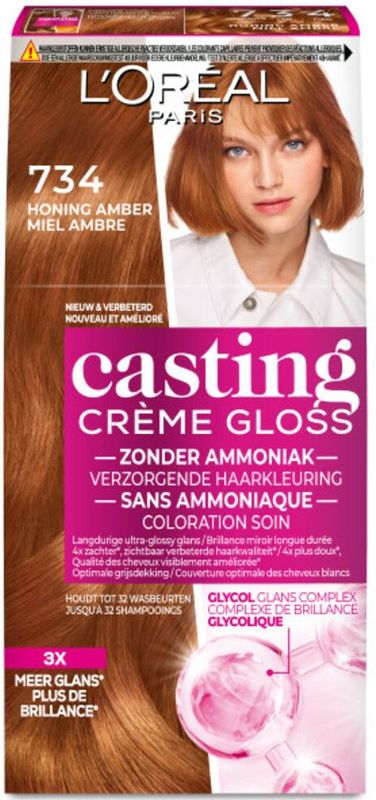 L'Oréal - Casting Crème Gloss - Semi-Permanente Haarkleuring - 734 Midden Goud Koperblond - 2x