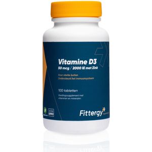 2x Fittergy Supplements Vitamine D3 50mcg Met Zink 100 tabletten