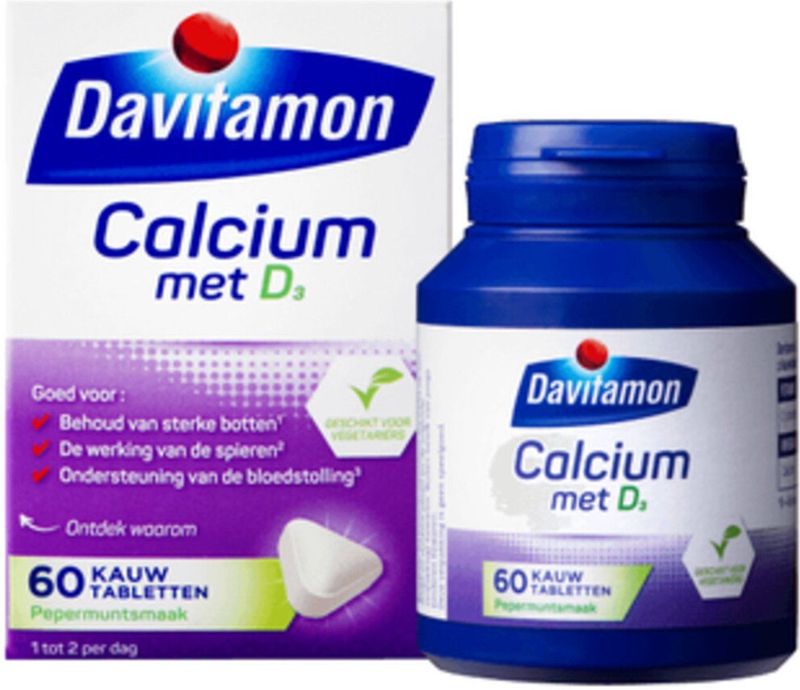 Davitamon - Calcium Vitamine D3 - Pepermunt - 60 Kauwtabletten