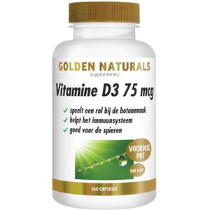 Golden Naturals - Vitamine D3 - 75mcg - 2 x 360 Softgels - Voordeelverpakking