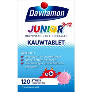 Davitamon - Junior 3+ - Kauwvitamines - Framboos - 120 Kauwtabletten