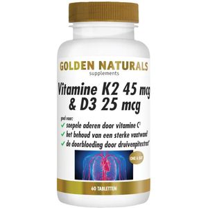 Golden Naturals - Vitamine K2 45 mcg & D3 25 mcg - Vegan - 60 Tabletten