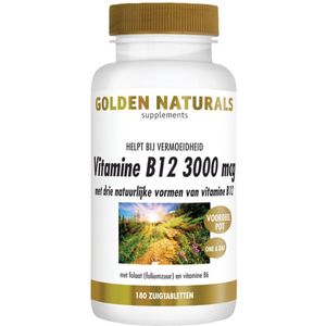 Golden Naturals - Vitamine B12 - 3000mcg - Vegan - 180 Zuigtabletten