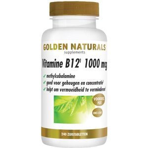 Golden Naturals - Vitamine B12 - 1000mcg - Vegan - 240 Zuigtabletten