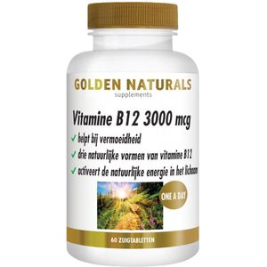 Golden Naturals - Vitamine B12 - 3000mcg - Vegan - 60 Zuigtabletten