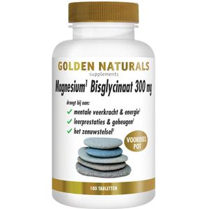 Golden Naturals - Magnesium Bisglycinaat - Vegan - 300mg - 180 Tabletten