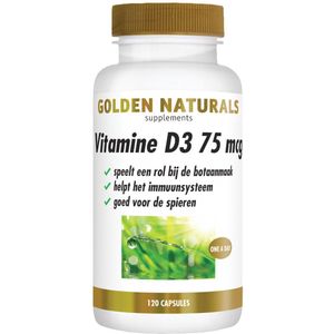 Golden Naturals - Vitamine D3 - 75mcg - 2 x 120 Softgels - Voordeelverpakking