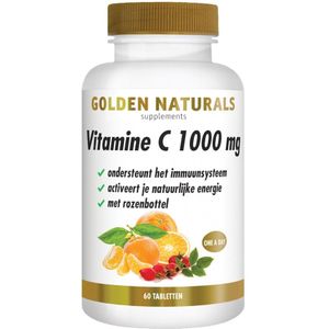 Golden Naturals - Vitamine C 1000mg - Rozenbottel - Vegan - 60 Tabletten