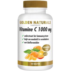 Golden Naturals - Vitamine C - 1000mg - Vegan - 2 x 180 Tabletten - Voordeelverpakking